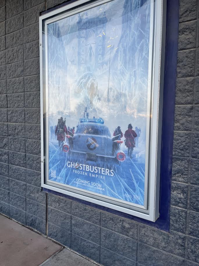 A poster of Ghostbusters: Frozen Empire found outside of Harkins Theater
