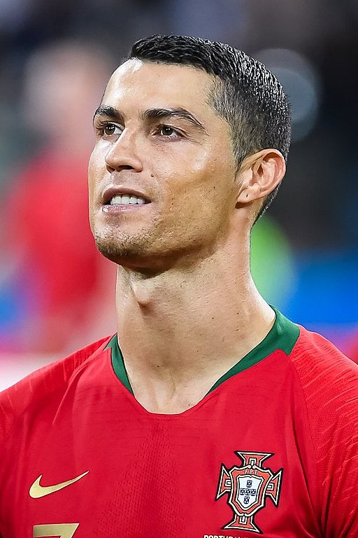 A close up on Cristiano Ronaldo on the field 2018.
Анна Нэсси, CC BY-SA 3.0 GFDL, via Wikimedia Commons